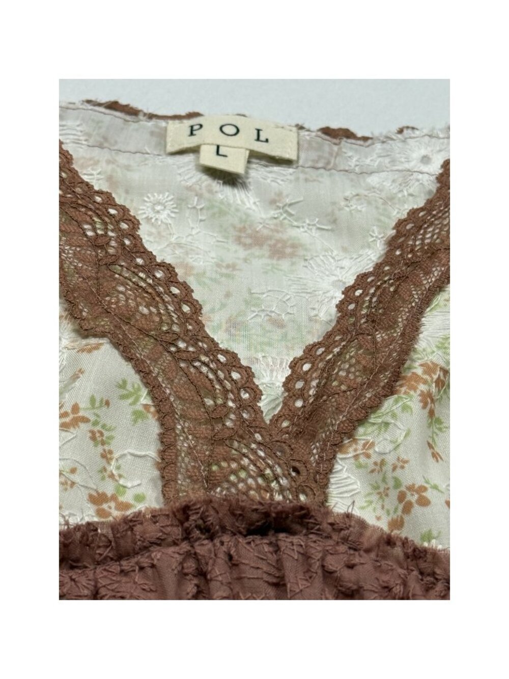POL UWT545A Floral Eyelet Lace Babydoll Cami Top Mauve L NWOT - Picture 4 of 8
